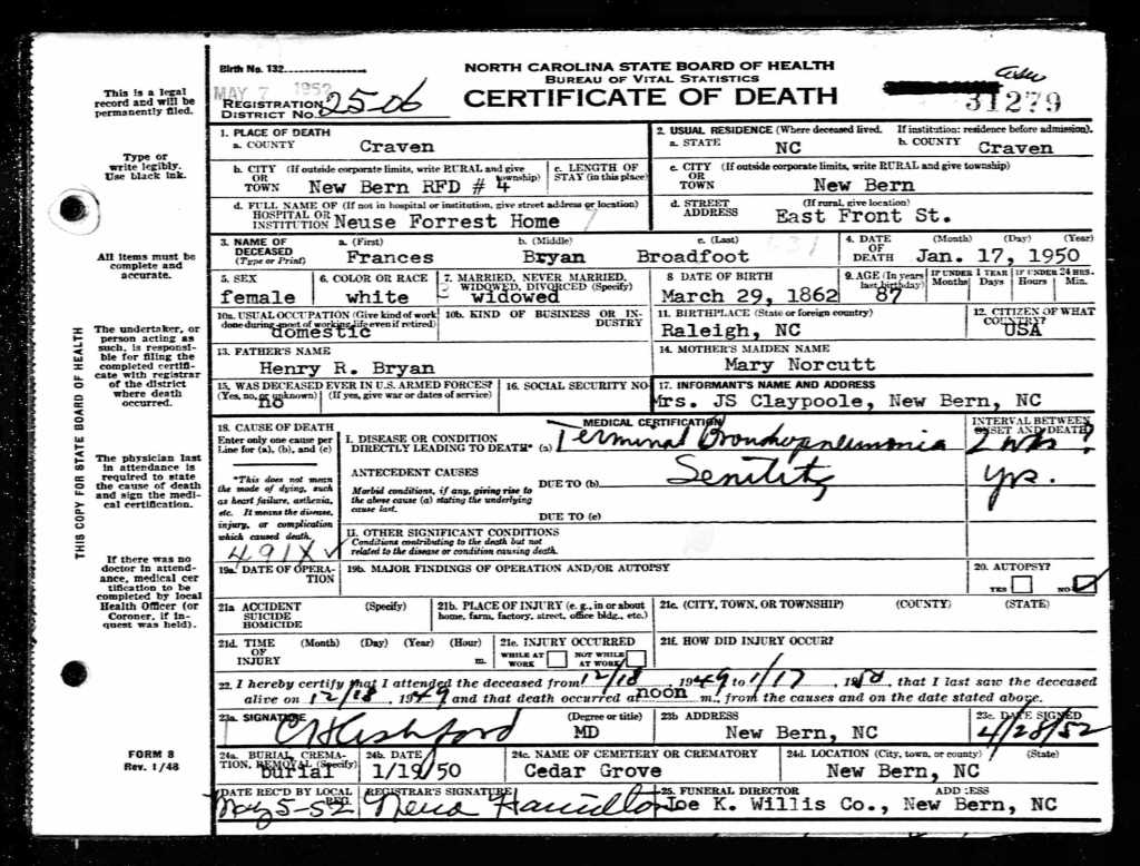 SFBB Certficate of Death